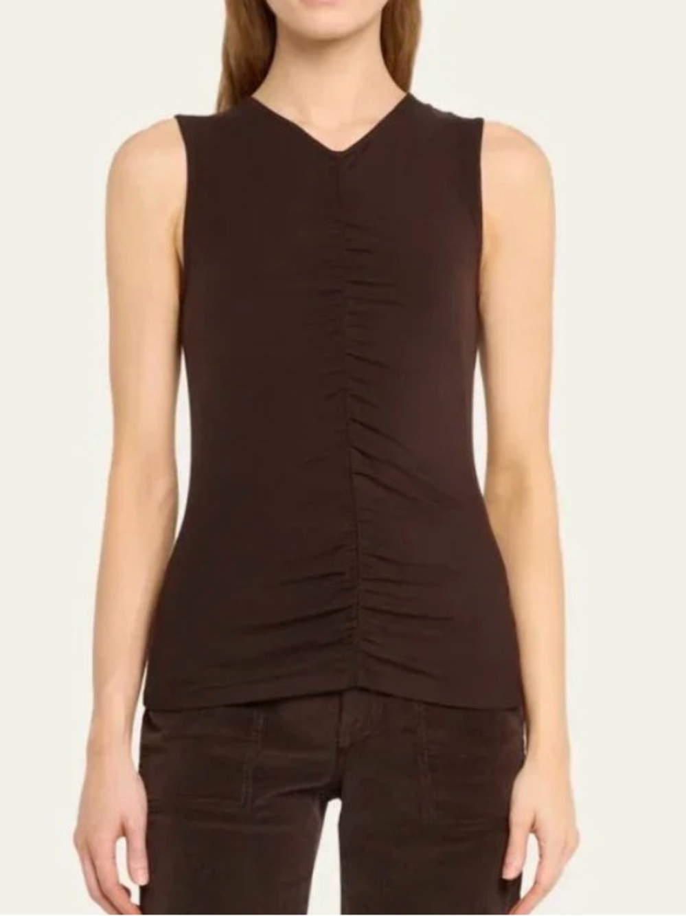 Veronica Beard Brown Ruched Sleeveless Tank Top XL - Picture 3 of 6